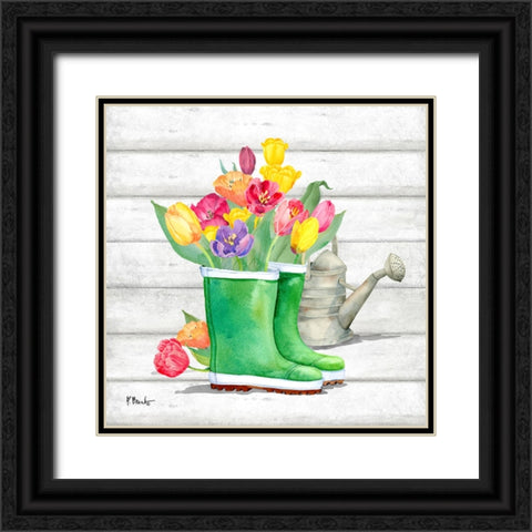 Floral Rain Boots III Black Ornate Wood Framed Art Print with Double Matting by Brent, Paul
