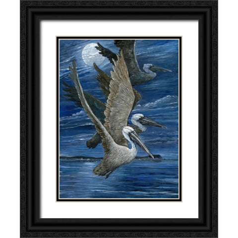 Pelican Nocturne Black Ornate Wood Framed Art Print with Double Matting by Brent, Paul