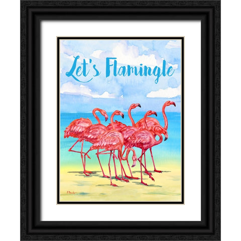Hilo Flamingos Vertical - Beach Black Ornate Wood Framed Art Print with Double Matting by Brent, Paul