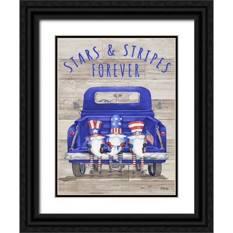 Patriotic Gnomes Truck - Wood Black Ornate Wood Framed Art Print with Double Matting by Brent, Paul