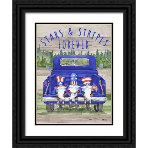 Patriotic Gnomes Truck - Blend Black Ornate Wood Framed Art Print with Double Matting by Brent, Paul
