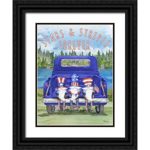 Patriotic Gnomes Truck Black Ornate Wood Framed Art Print with Double Matting by Brent, Paul