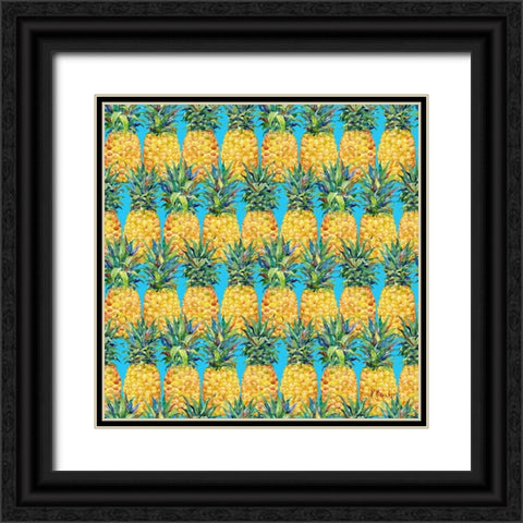 Kona Pineapple Repeat III - Azul Black Ornate Wood Framed Art Print with Double Matting by Brent, Paul