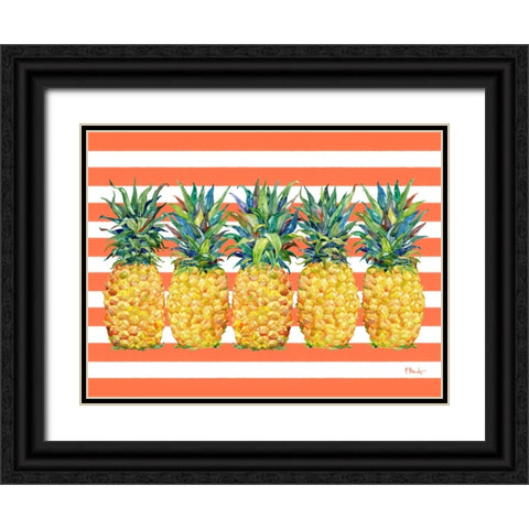 Kona Pineapple Horizontal - Coral Stripe Black Ornate Wood Framed Art Print with Double Matting by Brent, Paul