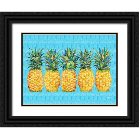 Kona Pineapple Horizontal - Azul Lines Black Ornate Wood Framed Art Print with Double Matting by Brent, Paul