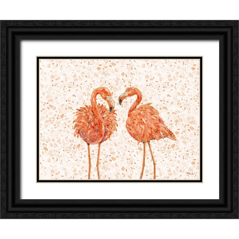 Martinique Flamingo Horizontal - Terrazzo Black Ornate Wood Framed Art Print with Double Matting by Brent, Paul