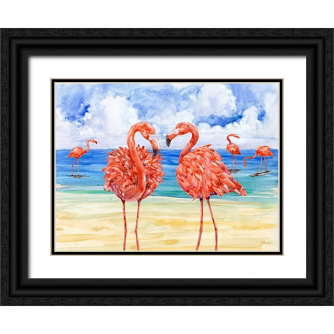Martinique Flamingos Horizontal Black Ornate Wood Framed Art Print with Double Matting by Brent, Paul