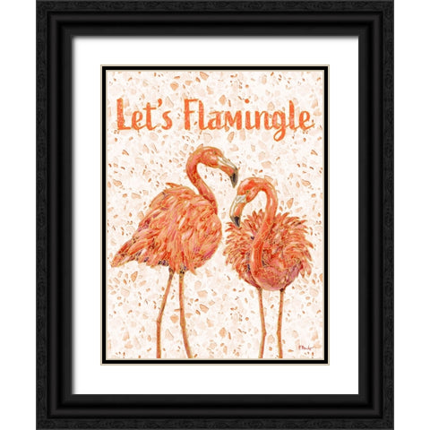 Martinique Flamingos Vertical - Terrazzo Black Ornate Wood Framed Art Print with Double Matting by Brent, Paul