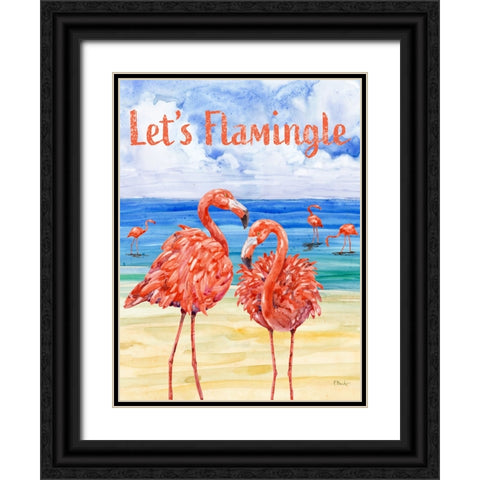 Martinique Flamingos Vertical Black Ornate Wood Framed Art Print with Double Matting by Brent, Paul