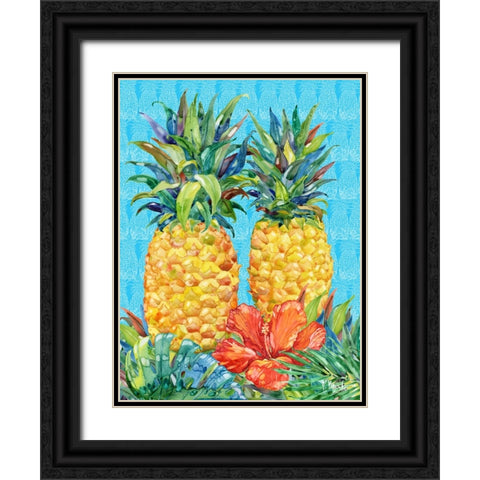 Kona Pineapple and Hibiscus Vertical Black Ornate Wood Framed Art Print with Double Matting by Brent, Paul