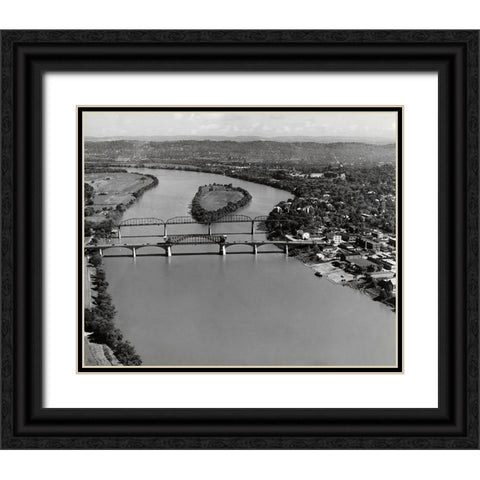 Aerial Chattanooga 1942 Black Ornate Wood Framed Art Print with Double Matting by Lee, Rachel
