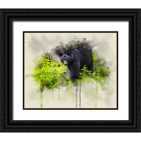 Black Bear Watercolor Black Ornate Wood Framed Art Print with Double Matting by Lee, Rachel