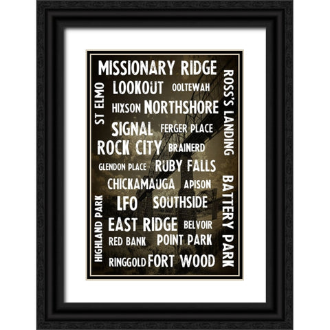 Chatt Areas Typed On Black Bridge Overlay Black Ornate Wood Framed Art Print with Double Matting by Lee, Rachel