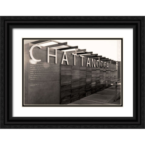 Chatt Pier Sign Sepia Glamour Black Ornate Wood Framed Art Print with Double Matting by Lee, Rachel