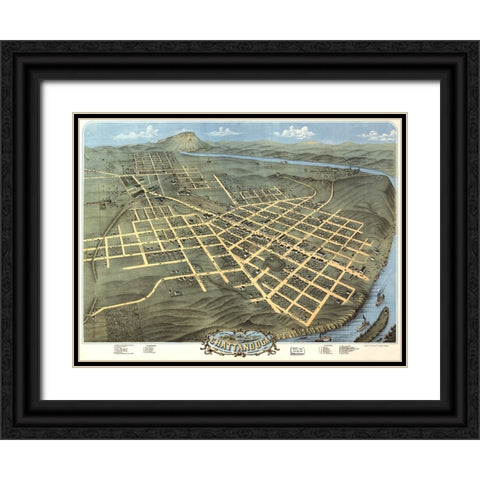 Chattanooga Map 1871 Black Ornate Wood Framed Art Print with Double Matting by Lee, Rachel
