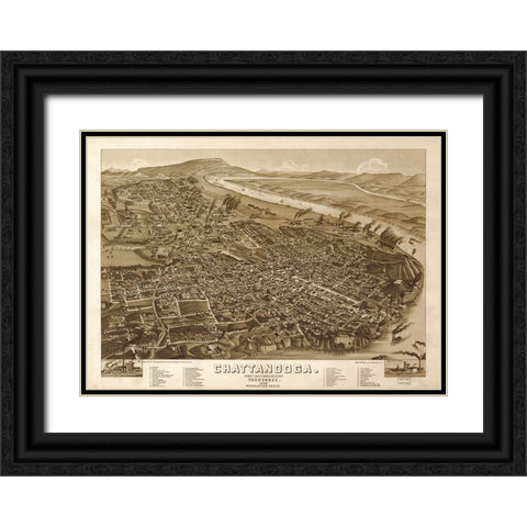 Chattanooga Map 1886 Black Ornate Wood Framed Art Print with Double Matting by Lee, Rachel