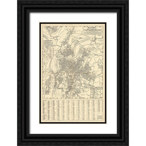 Chattanooga Street Map 1938 Black Ornate Wood Framed Art Print with Double Matting by Lee, Rachel