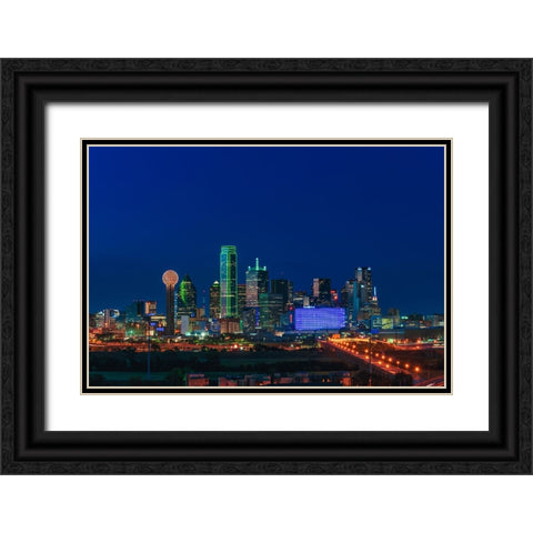 Cityscape Dallas Black Ornate Wood Framed Art Print with Double Matting by Lee, Rachel