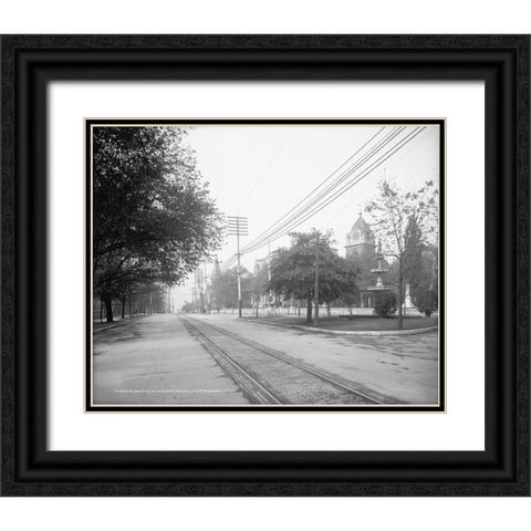 Fountain Square and Courthouse 1907 Black Ornate Wood Framed Art Print with Double Matting by Lee, Rachel