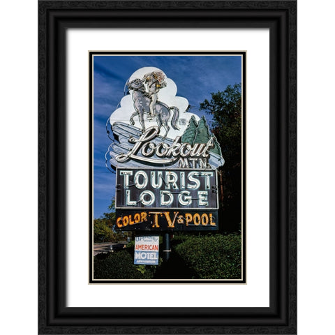 Lookout Mountain Tourist Lodge Sign 1980 Vertical Black Ornate Wood Framed Art Print with Double Matting by Lee, Rachel