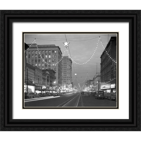 Market Street 1946 Black Ornate Wood Framed Art Print with Double Matting by Lee, Rachel