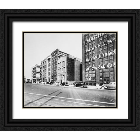 Market Street Chattanooga 1933 Black Ornate Wood Framed Art Print with Double Matting by Lee, Rachel