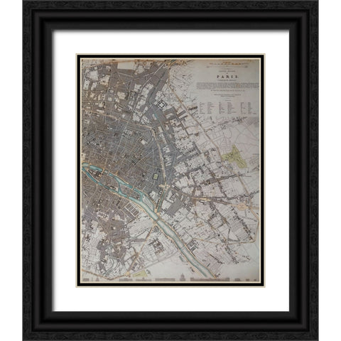 Paris Map Antique Black Ornate Wood Framed Art Print with Double Matting by Lee, Rachel
