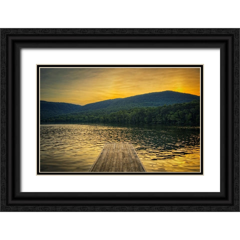 Raccoon Pier Sunglow Black Ornate Wood Framed Art Print with Double Matting by Lee, Rachel