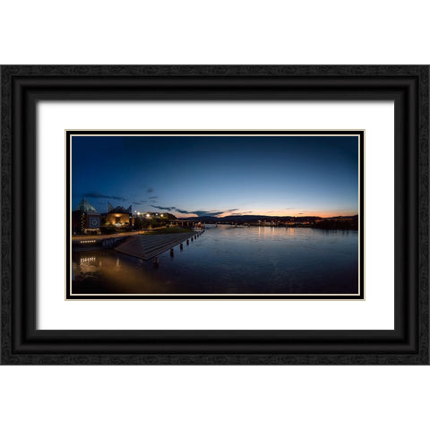 River Downtown at Night Panorama Black Ornate Wood Framed Art Print with Double Matting by Lee, Rachel
