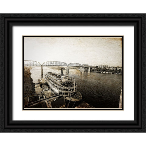 Riverboat From Market Textured Black Ornate Wood Framed Art Print with Double Matting by Lee, Rachel