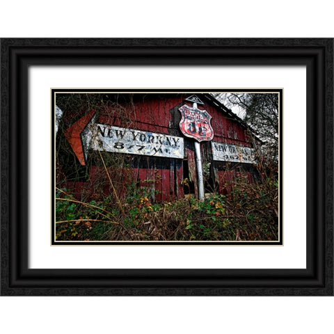 Route 11 Barn Sign Black Ornate Wood Framed Art Print with Double Matting by Lee, Rachel