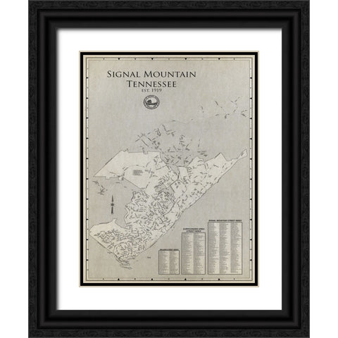 Signal Mountain Map Black Ornate Wood Framed Art Print with Double Matting by Lee, Rachel