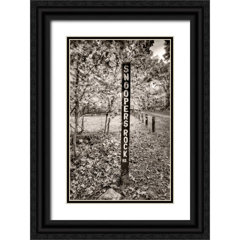 Snoopers Rock Road Sign Sepia Black Ornate Wood Framed Art Print with Double Matting by Lee, Rachel