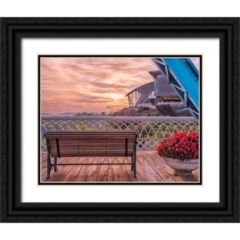 Walnut Bench and Hunter Morning Black Ornate Wood Framed Art Print with Double Matting by Lee, Rachel