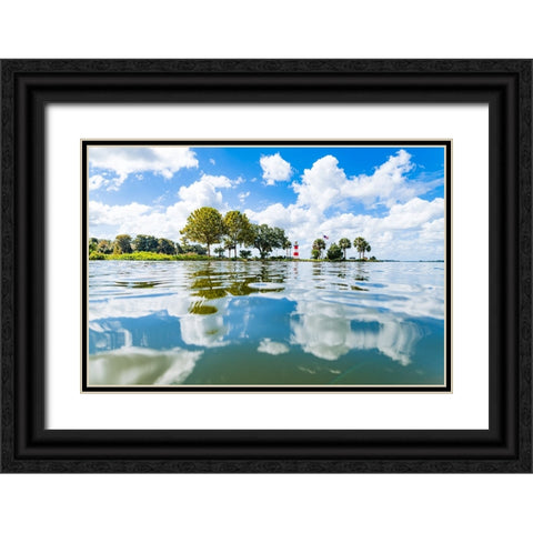 Candy Cane Lighthouse Black Ornate Wood Framed Art Print with Double Matting by Malone, Will