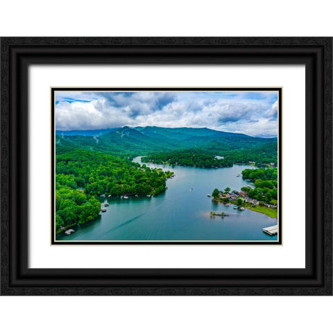 Lake Chatuge Aerial Black Ornate Wood Framed Art Print with Double Matting by Malone, Will