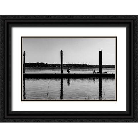 Monochrome Dock 2 Black Ornate Wood Framed Art Print with Double Matting by Malone, Will