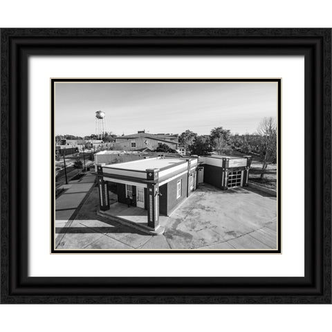 Gulf Oil Aerial Monochrome Black Ornate Wood Framed Art Print with Double Matting by Malone, Will