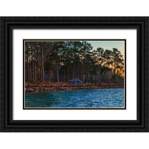 Untitled Blue Car Sunset Photo Black Ornate Wood Framed Art Print with Double Matting by Malone, Will