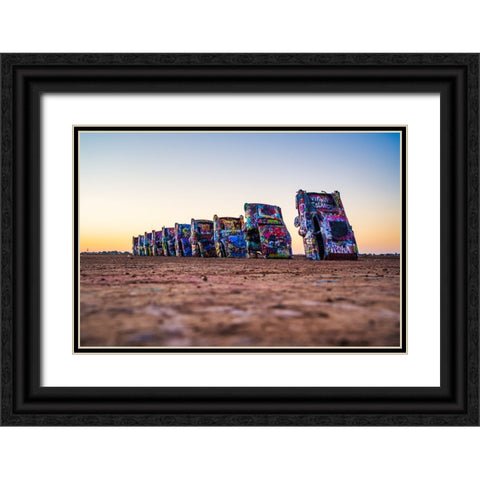 Cadillac Ranch Black Ornate Wood Framed Art Print with Double Matting by Malone, Will