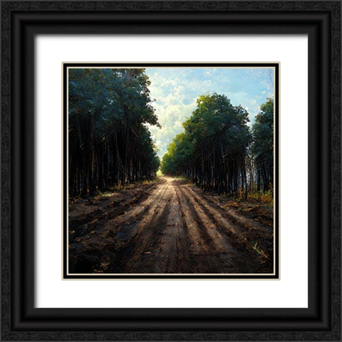 Road in the Woods Black Ornate Wood Framed Art Print with Double Matting by Screendoor