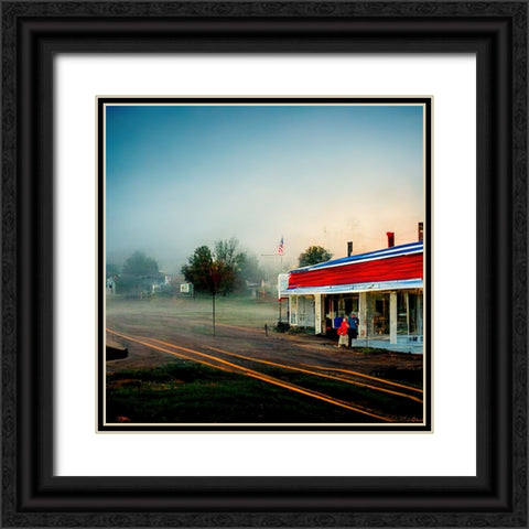 Small Town Morning Black Ornate Wood Framed Art Print with Double Matting by Screendoor
