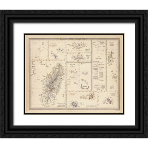 Islands in the Indian Ocean - 1844 Black Ornate Wood Framed Art Print with Double Matting by CAG