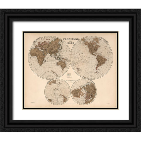 Planiglob Der Erde - 1886 Black Ornate Wood Framed Art Print with Double Matting by CAG