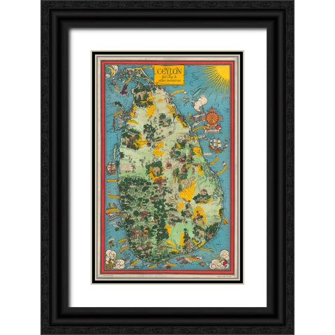 Map of Ceylon - 1933 Black Ornate Wood Framed Art Print with Double Matting by CAG