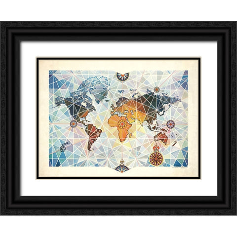 Air Afrique Airline Map Black Ornate Wood Framed Art Print with Double Matting by CAG