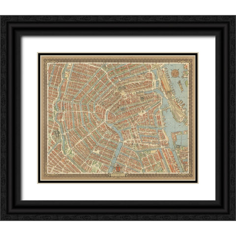 Map of Amsterdam, 1956 Black Ornate Wood Framed Art Print with Double Matting by CAG