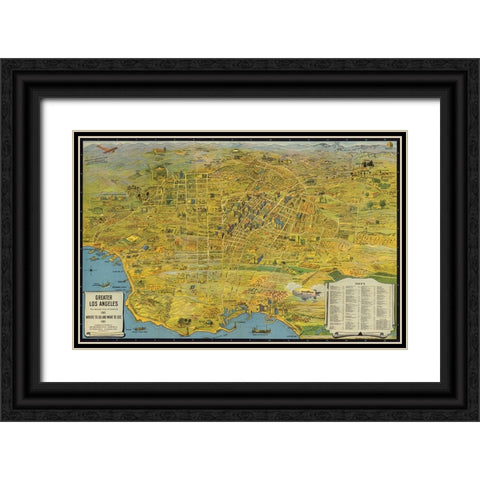 Map of Los Angeles, 1932 Black Ornate Wood Framed Art Print with Double Matting by CAG