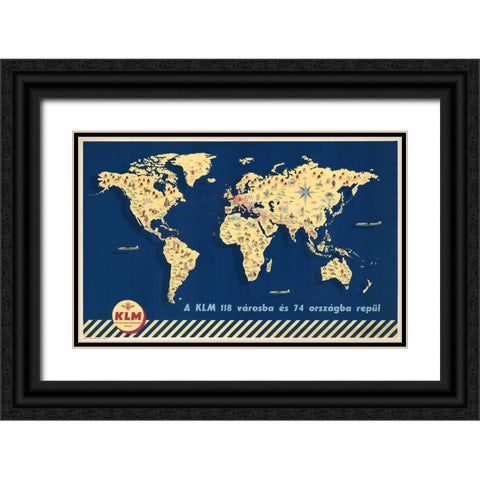 KLM Royal Dutch Map Black Ornate Wood Framed Art Print with Double Matting by CAG