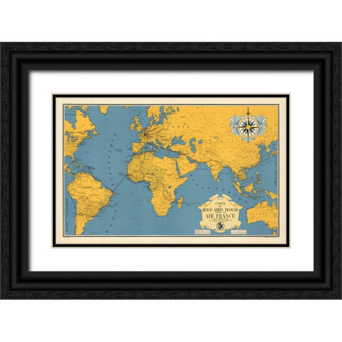 Carte du Reseau Aerien Francais Black Ornate Wood Framed Art Print with Double Matting by CAG